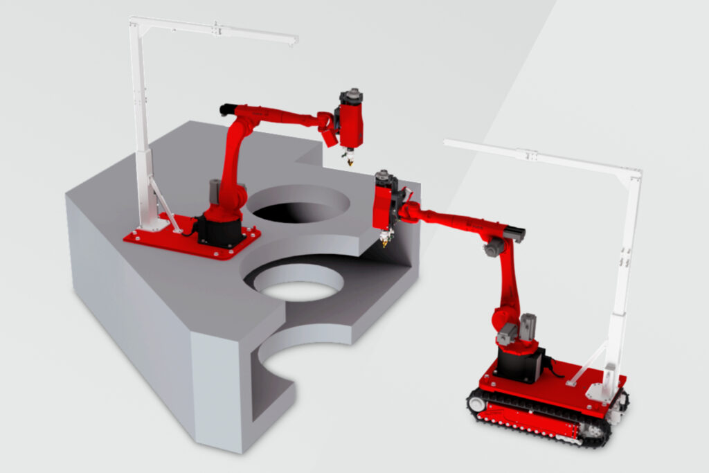 Use of the mobile laser system directly on or with caterpillar tracks on the component