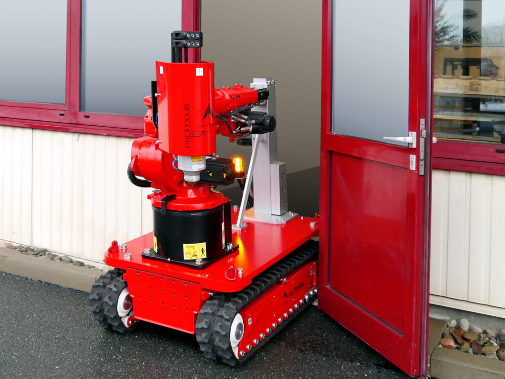 Mobile laser system with small size for narrow working areas