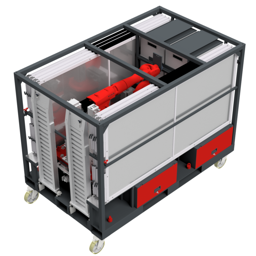 Mobile Station für Schutzwände und Roboter